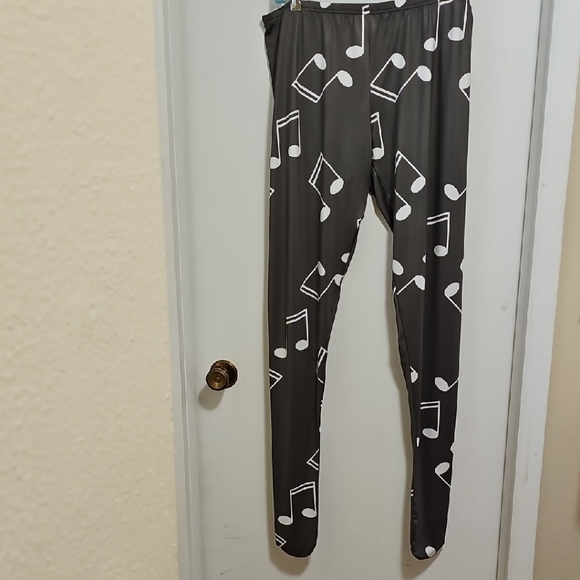 Gray and White Musical Note Leggings Full-Length Stretch - Picture 1 of 7